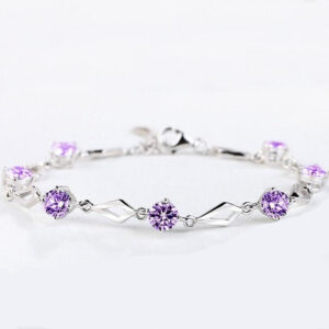 Bracelet Argent Orne Damethyste Violette Bijou Elegant Femme Tendance 1