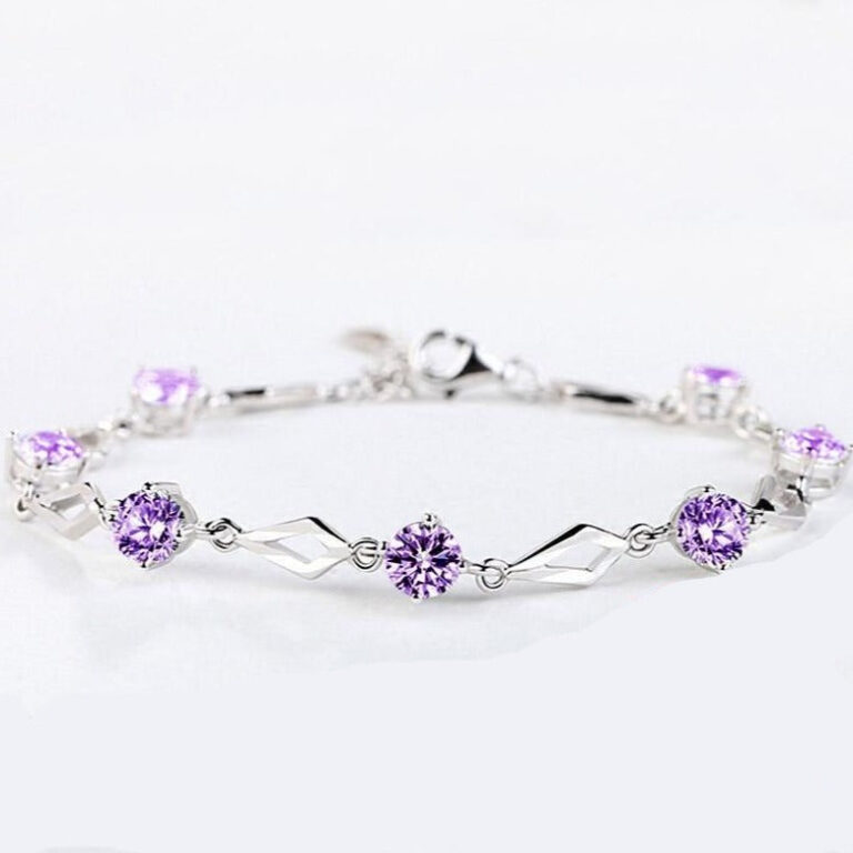 Bracelet Argent Orne Damethyste Violette Bijou Elegant Femme Tendance 1