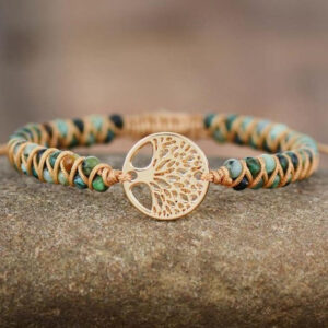 Bracelet Elastique Perles En Pierre Naturelle Verte Et Arbre De Vie 1