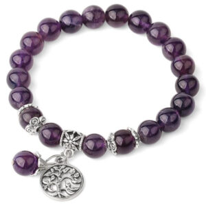 Bracelet Elastique Violet Perles De Pierre Naturelle Pour Femme Style Boheme