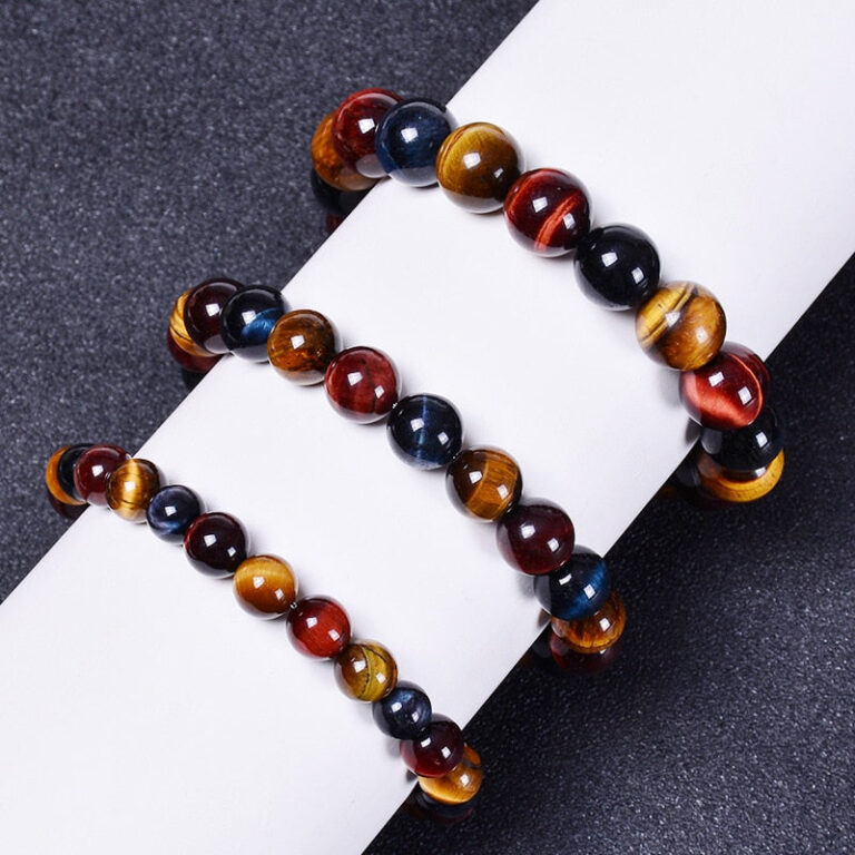 Bracelet Homme Femme Triple Protection En Pierres Naturelles Oeil De Tigre 4