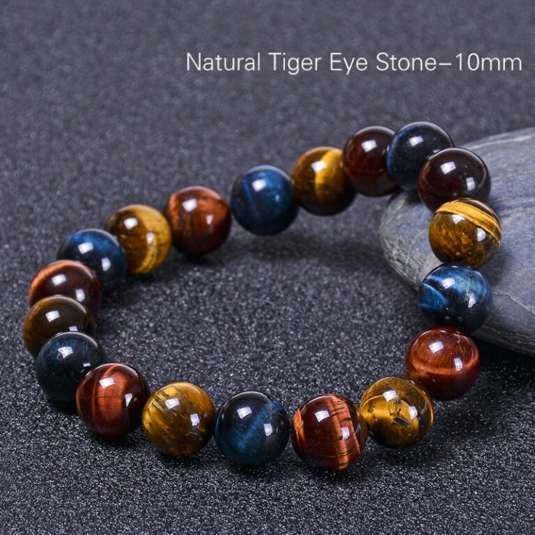 Bracelet Homme Femme Triple Protection En Pierres Naturelles Oeil De Tigre