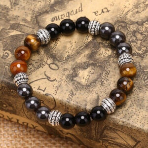 Bracelet Homme Femme Triple Protection Pierres Naturelles Oeil De Tigre Hematite Obsidienne 4