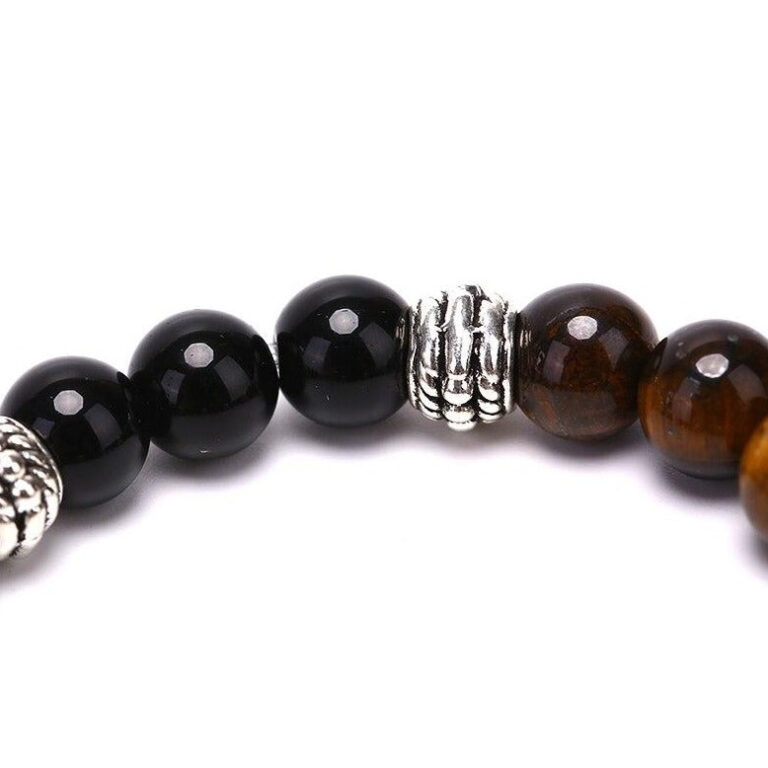 Bracelet Homme Femme Triple Protection Pierres Naturelles Oeil De Tigre Hematite Obsidienne