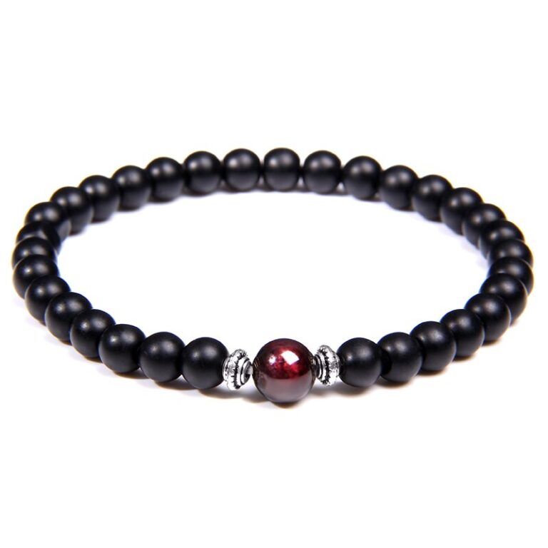 Bracelet Homme Pierre Rouge Elegant Accessoire Mode Masculine Tendance 1