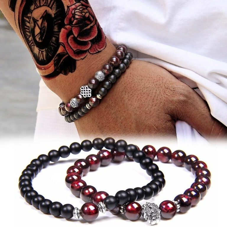 Bracelet Homme Pierre Rouge Elegant Accessoire Mode Masculine Tendance 11