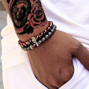 Bracelet Homme Pierre Rouge Elegant Accessoire Mode Masculine Tendance 12