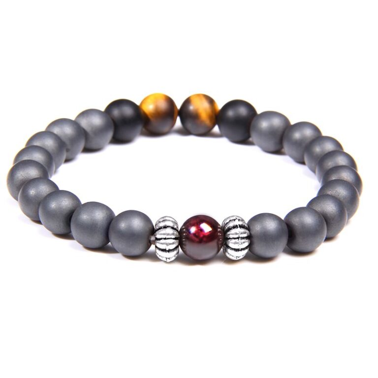 Bracelet Homme Pierre Rouge Elegant Accessoire Mode Masculine Tendance