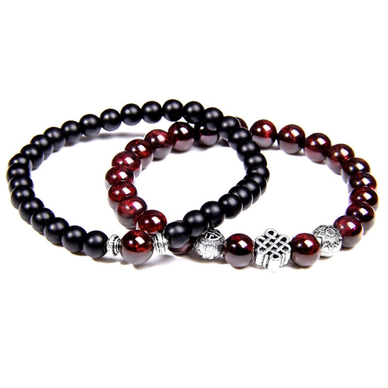 Bracelet Homme Pierre Rouge Elegant Accessoire Mode Masculine Tendance 8