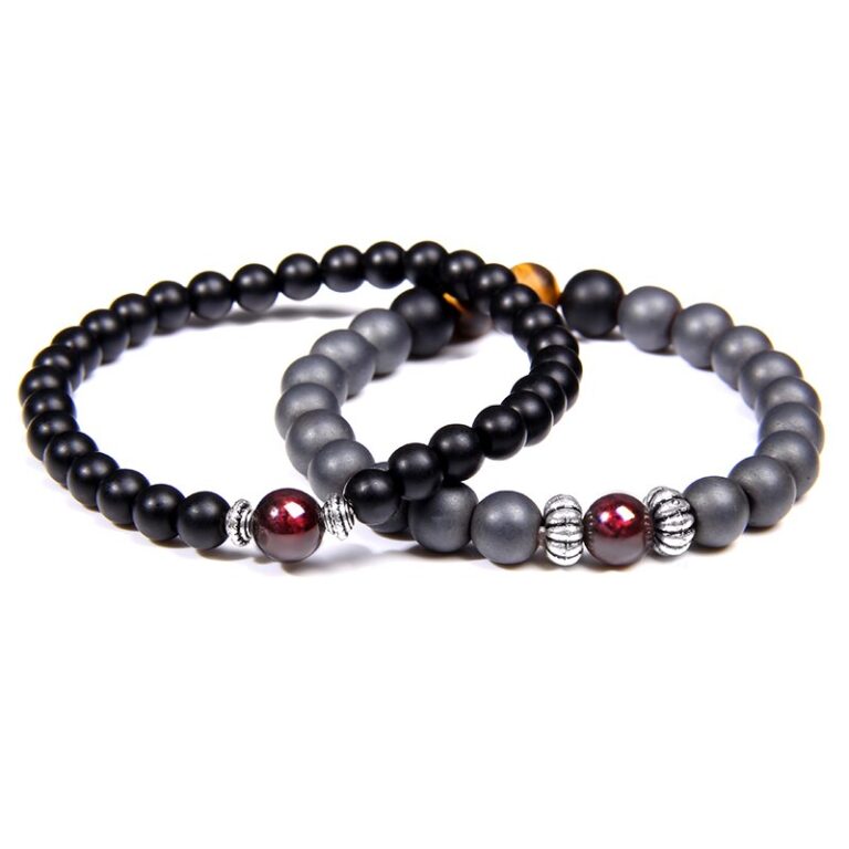 Bracelet Homme Pierre Rouge Elegant Accessoire Mode Masculine Tendance 9