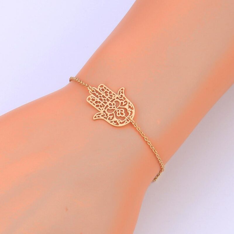 Bracelet Porte Bonheur Dore Femme Bijou Main Protectrice Tendance 3