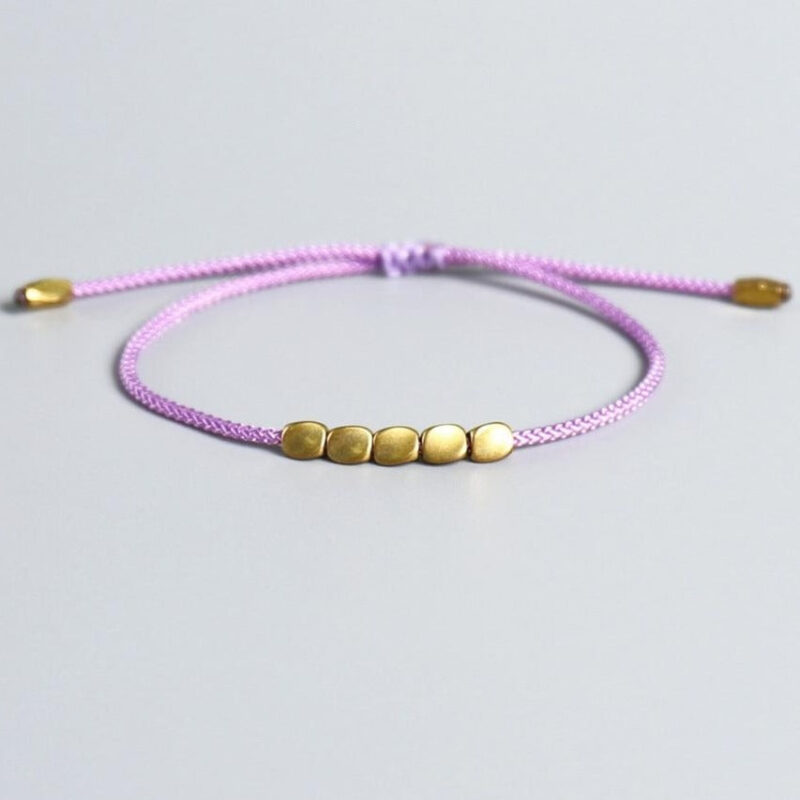 Bracelet Tresse Style Tibetain Orne De Perles Cuivrees Ajustable Artisanal 1