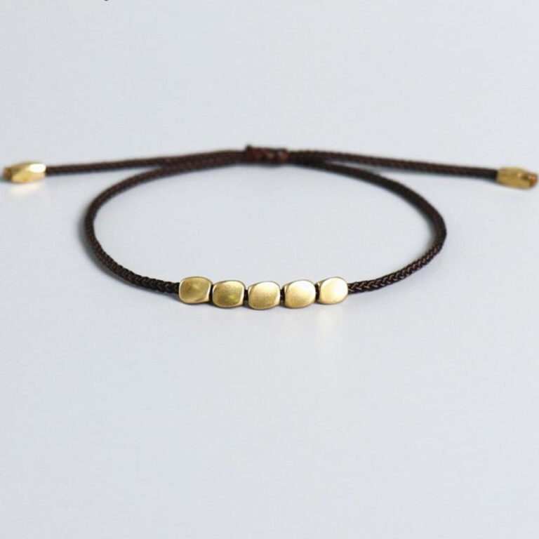 Bracelet Tresse Style Tibetain Orne De Perles Cuivrees Ajustable Artisanal 2