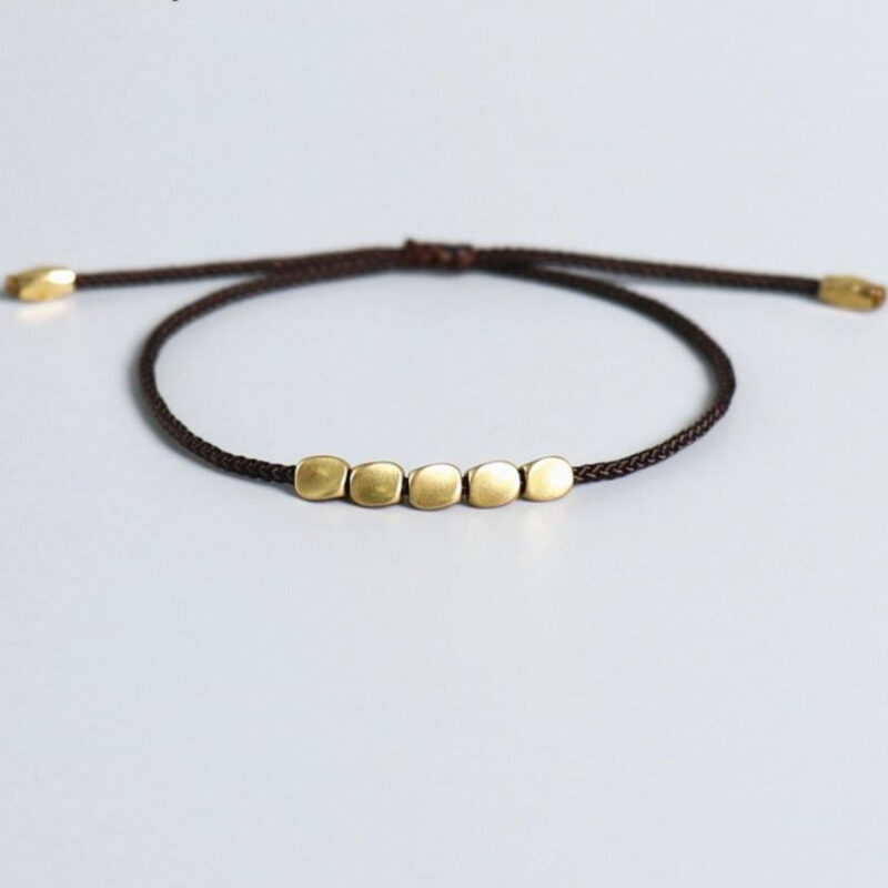 Bracelet Tresse Style Tibetain Orne De Perles Cuivrees Ajustable Artisanal 2