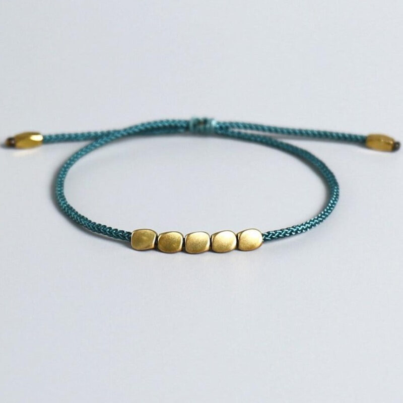 Bracelet Tresse Style Tibetain Orne De Perles Cuivrees Ajustable Artisanal 3
