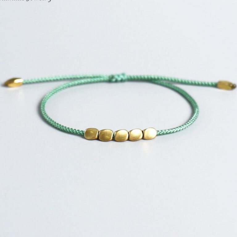 Bracelet Tresse Style Tibetain Orne De Perles Cuivrees Ajustable Artisanal 4
