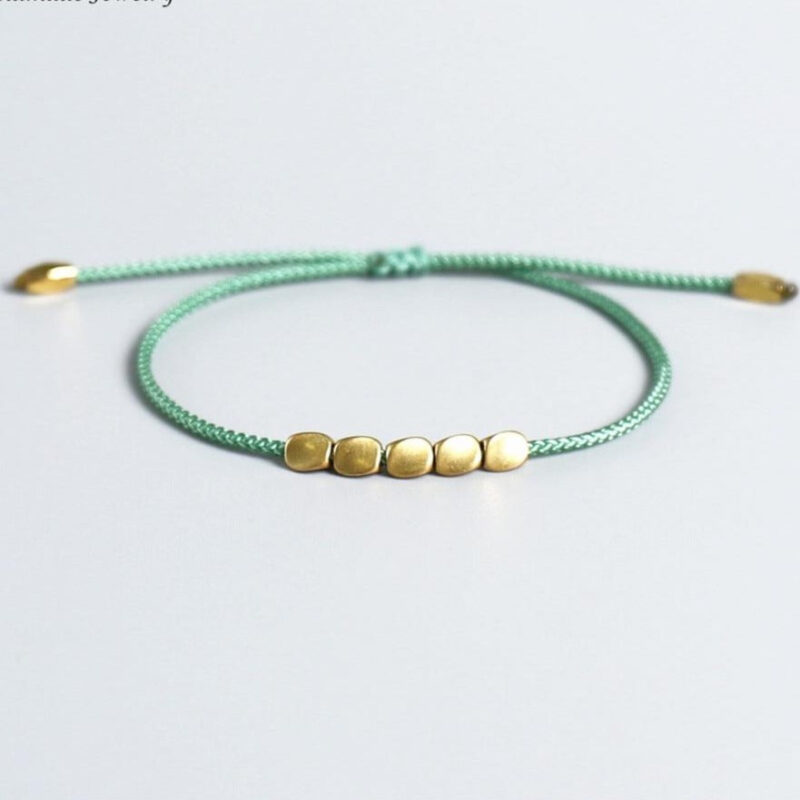 Bracelet Tresse Style Tibetain Orne De Perles Cuivrees Ajustable Artisanal 4
