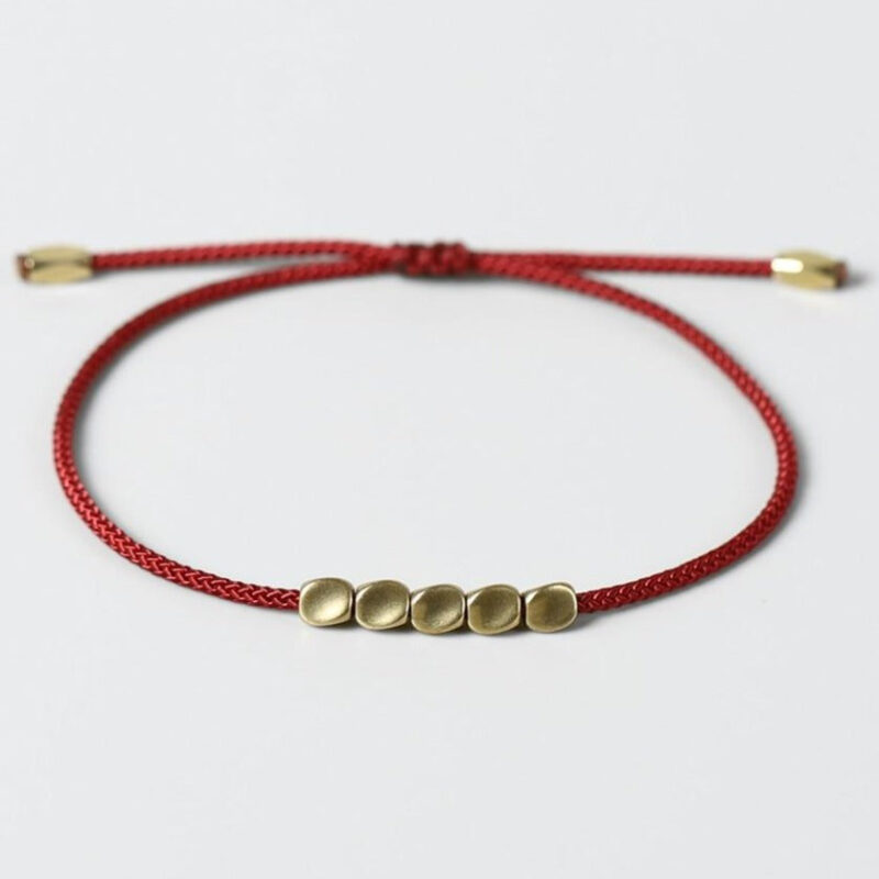 Bracelet Tresse Style Tibetain Orne De Perles Cuivrees Ajustable Artisanal 5