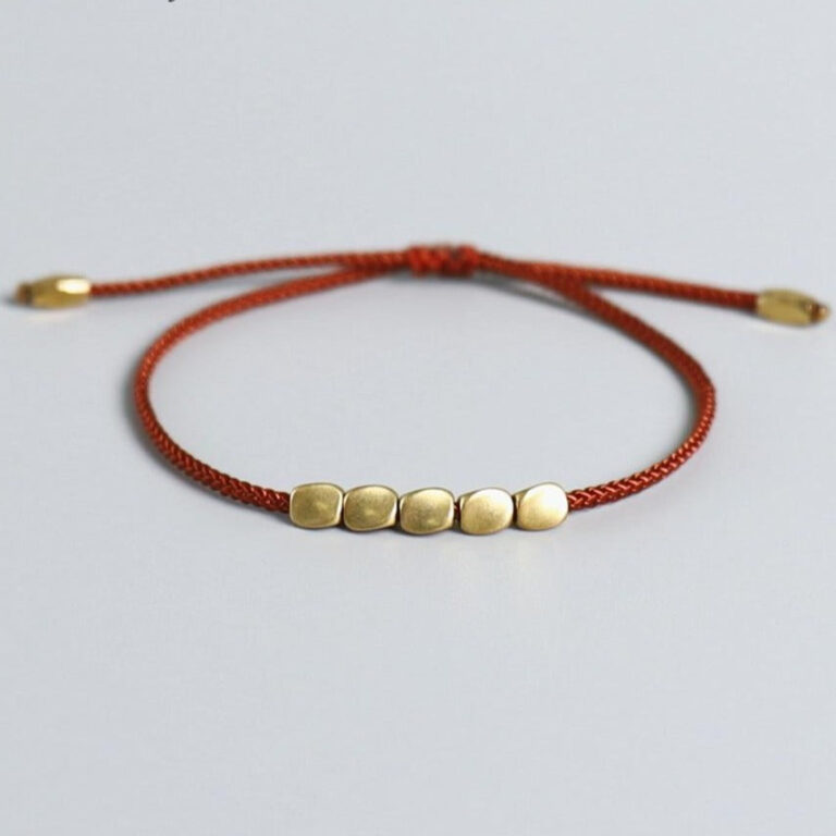 Bracelet Tresse Style Tibetain Orne De Perles Cuivrees Ajustable Artisanal 6