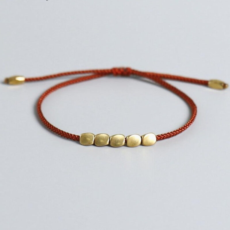 Bracelet Tresse Style Tibetain Orne De Perles Cuivrees Ajustable Artisanal 6