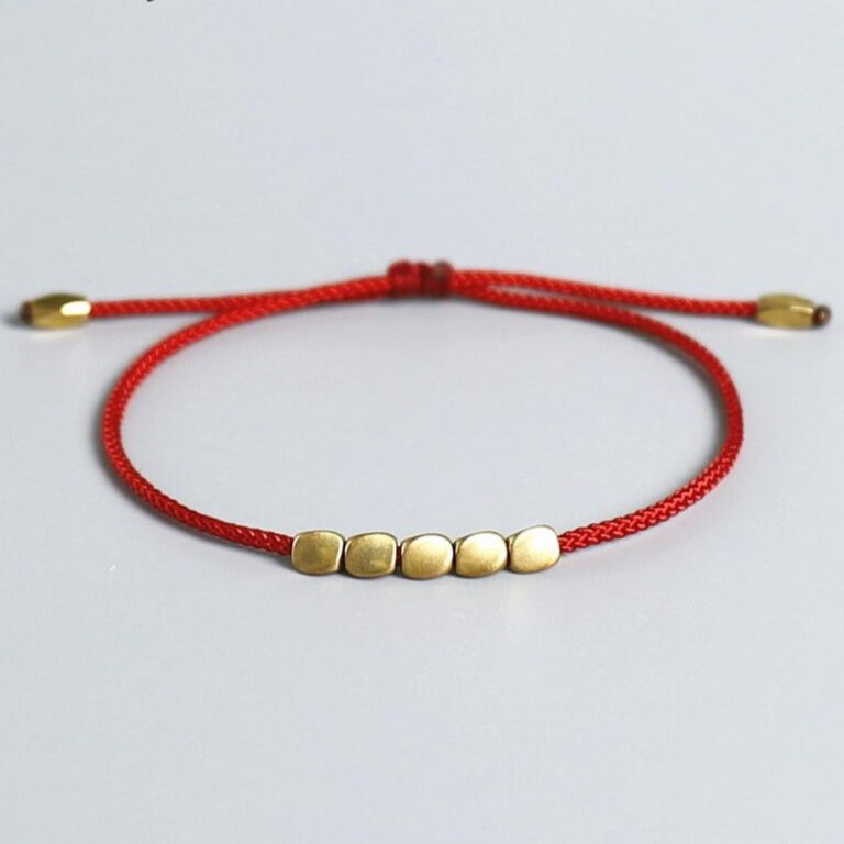 Bracelet Tresse Style Tibetain Orne De Perles Cuivrees Ajustable Artisanal 7
