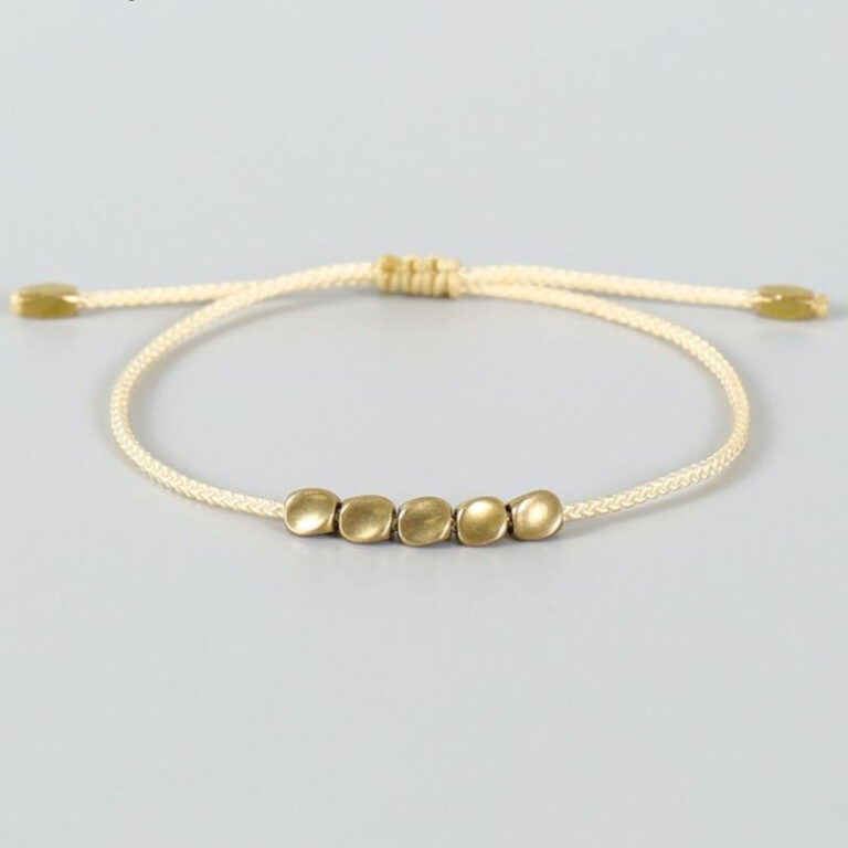 Bracelet Tresse Style Tibetain Orne De Perles Cuivrees Ajustable Artisanal