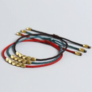 Bracelet Tresse Style Tibetain Orne De Perles Cuivrees Ajustable Artisanal 8