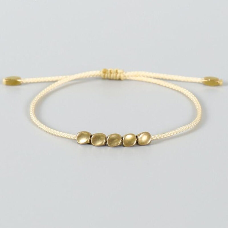 Bracelet Tresse Style Tibetain Orne De Perles Cuivrees Ajustable Artisanal