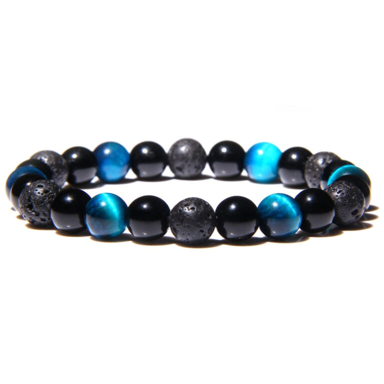 Bracelet Triple Protection Homme Femme Oeil De Tigre Obsidienne Et Hematite 5