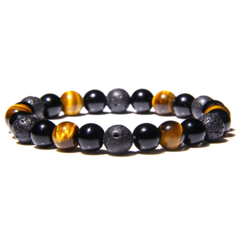 Bracelet Triple Protection Homme Femme Oeil De Tigre Obsidienne Et Hematite 6