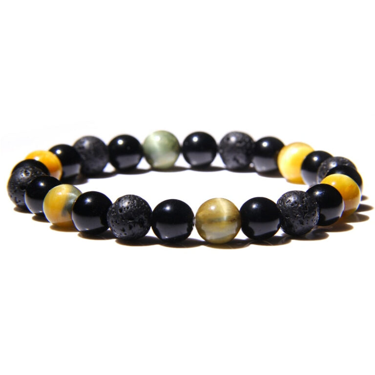 Bracelet Triple Protection Homme Femme Oeil De Tigre Obsidienne Et Hematite 7